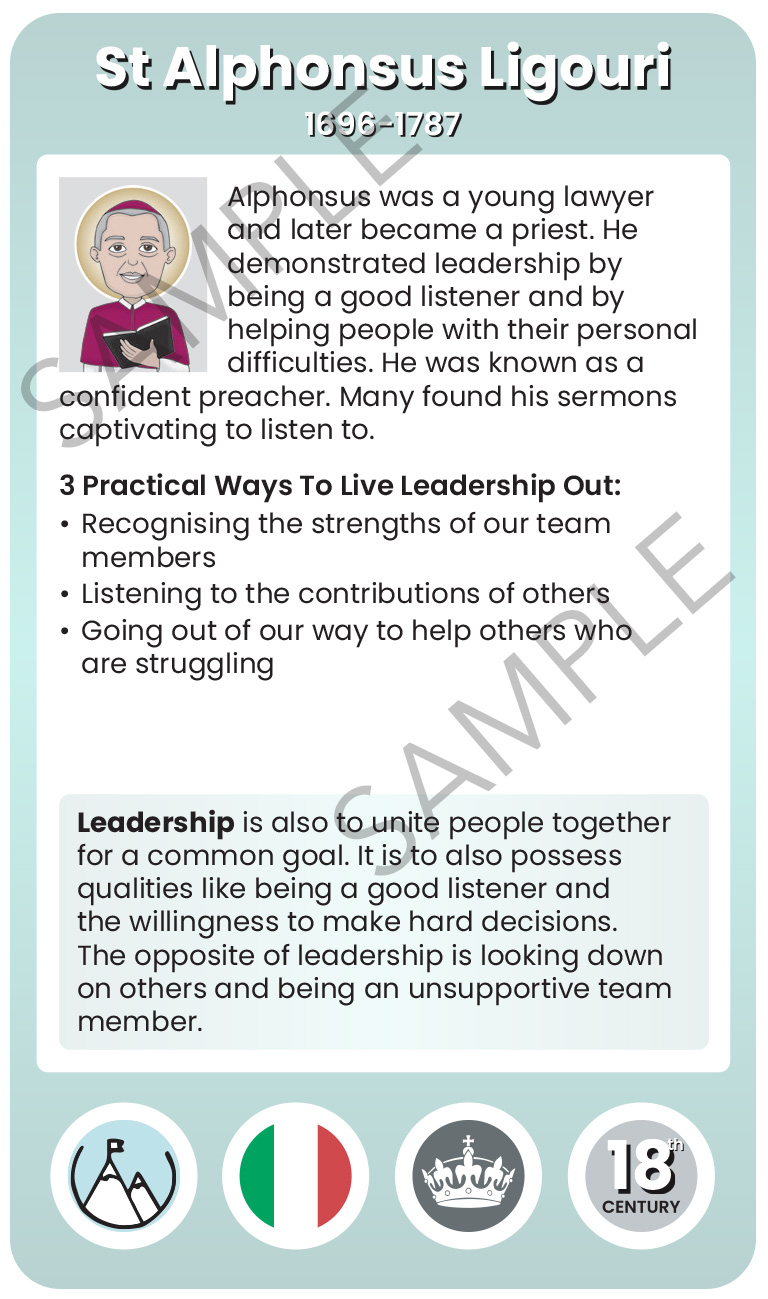 St Alphonsus Ligouri Character Virtue Card