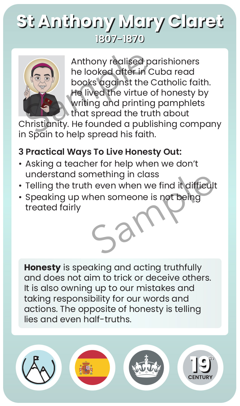 St Anthony Mary Claret Character Virtue Card