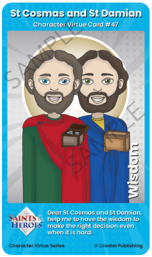 St Cosmas and St Damian Character Virtue Card