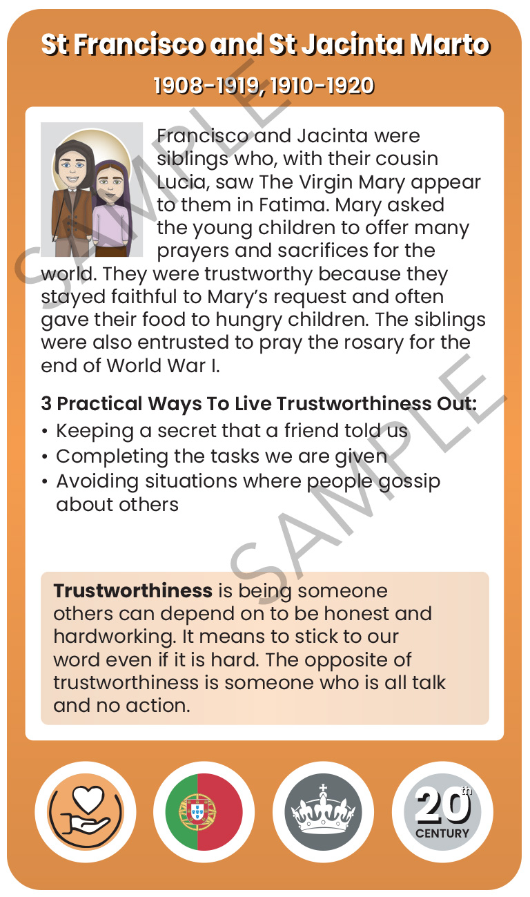 St Francisco and St Jacinta Marto Character Virtue Card