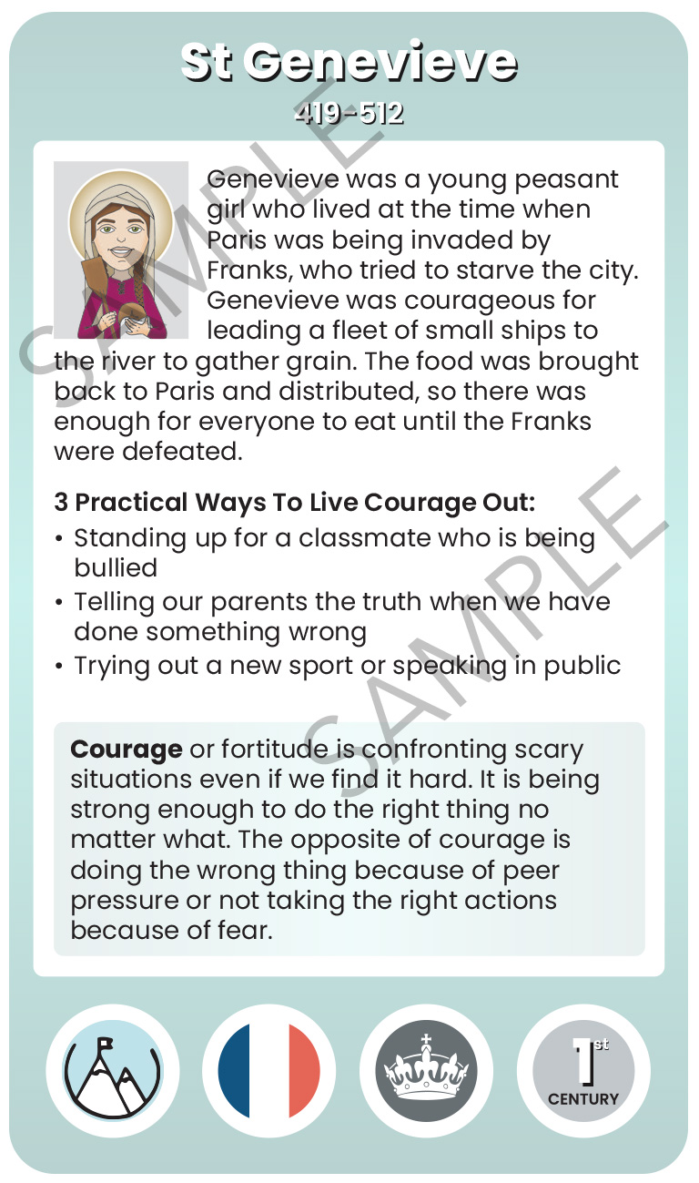 St Genevieve Character Virtue Card