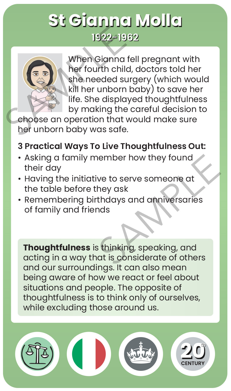 St Gianna Molla Character Virtue Card
