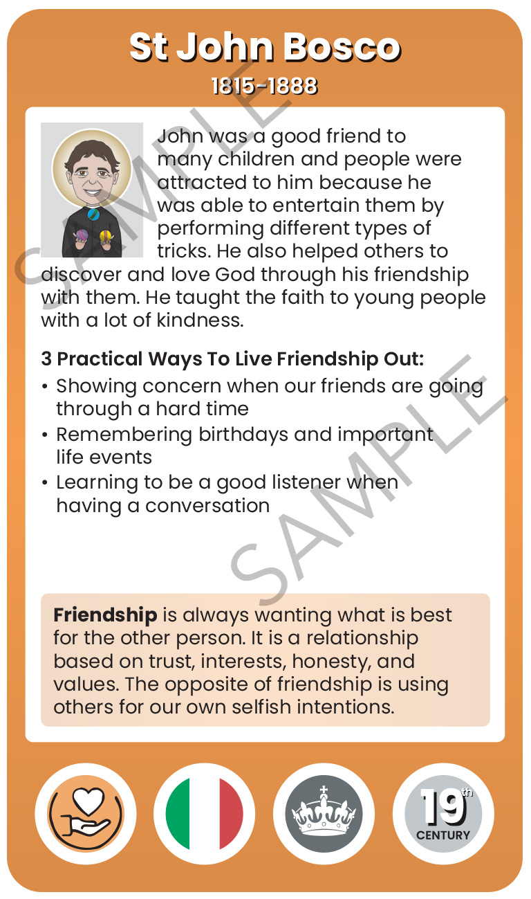 St John Bosco Character Virtue Card