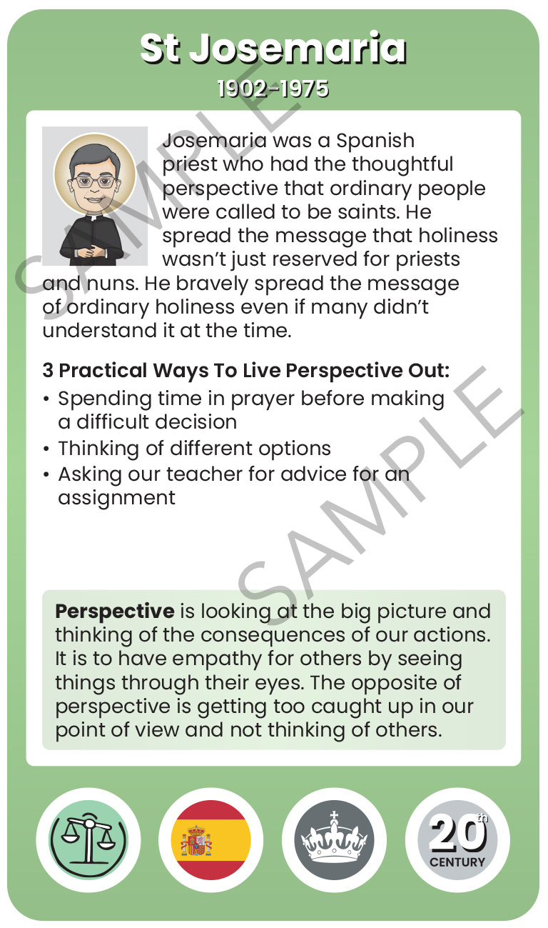 St Josemaria Character Virtue Card
