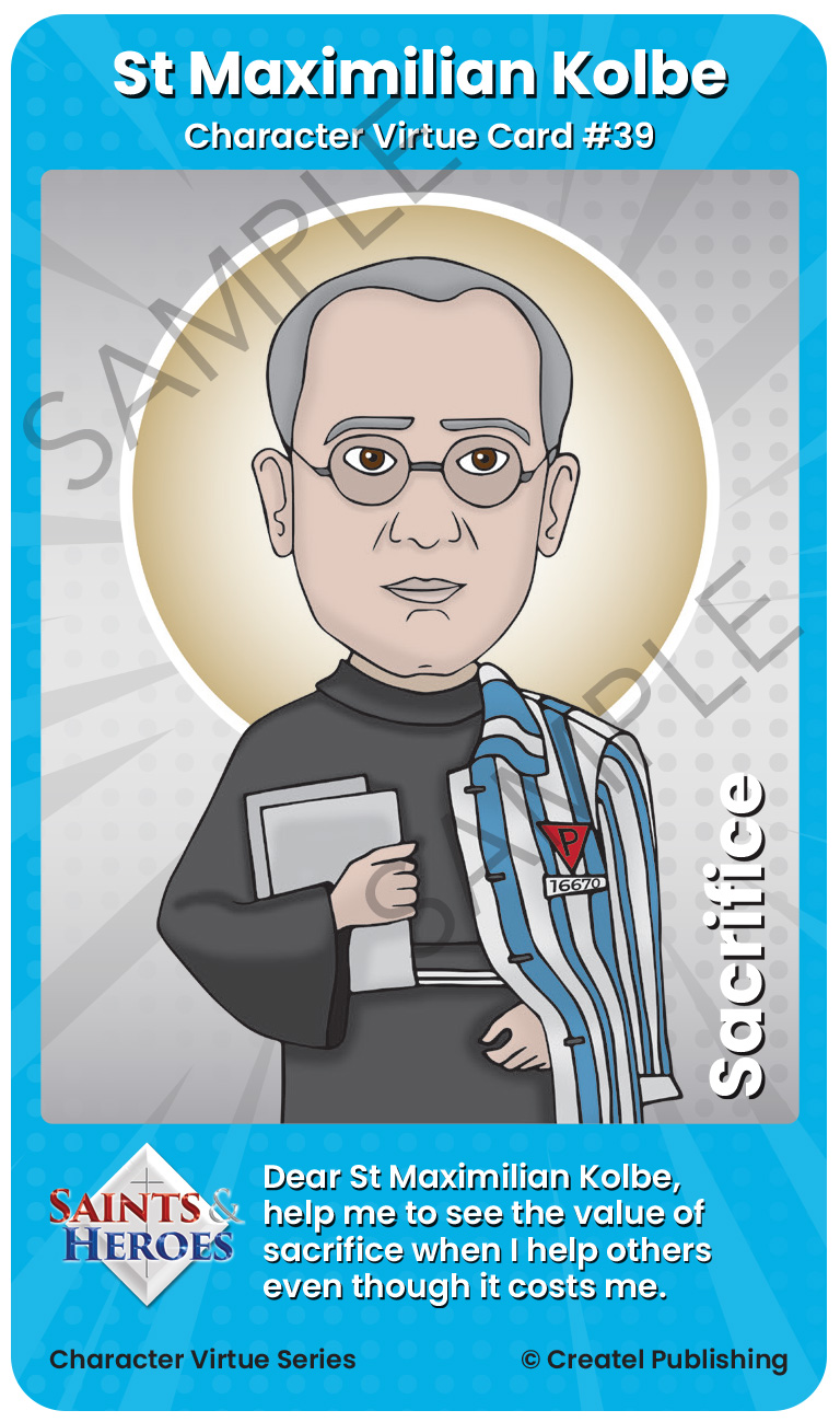 St Maximilian Kolbe Character Virtue Card
