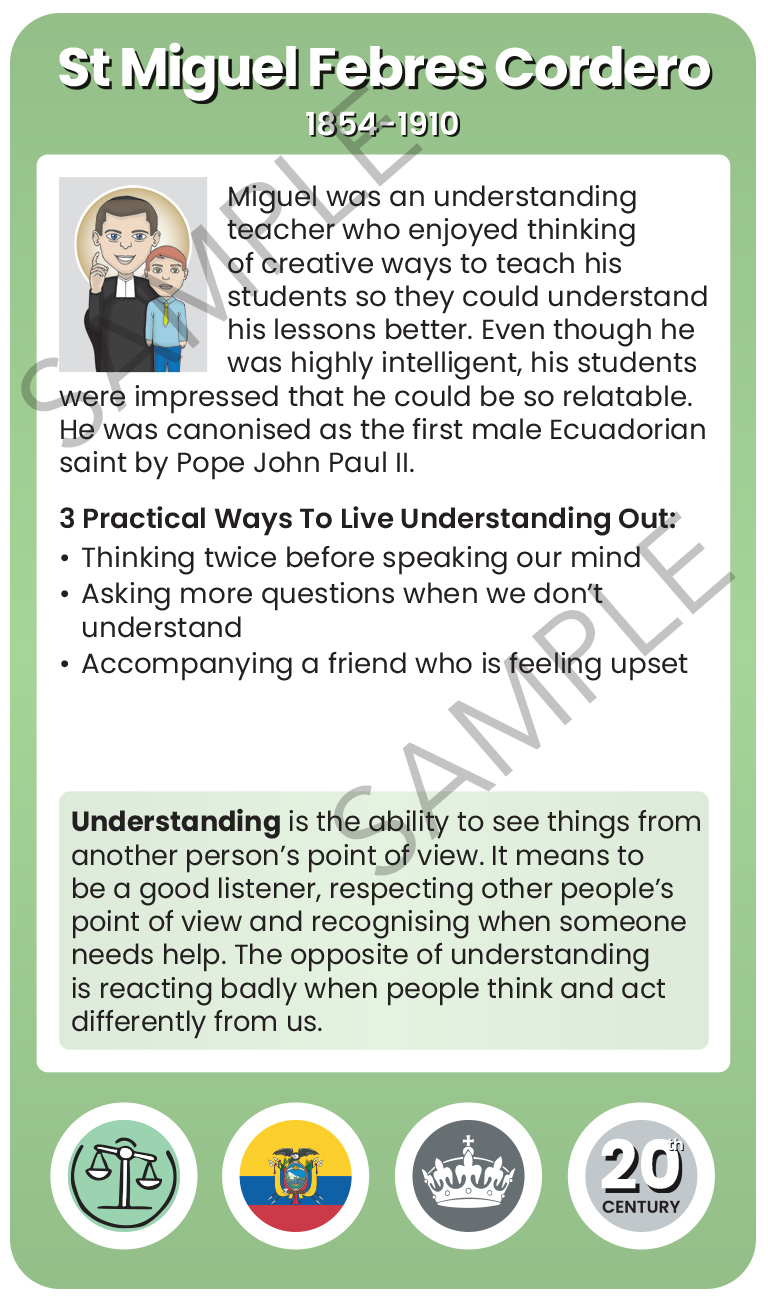 St Miguel Febres Cordero Character Virtue Card