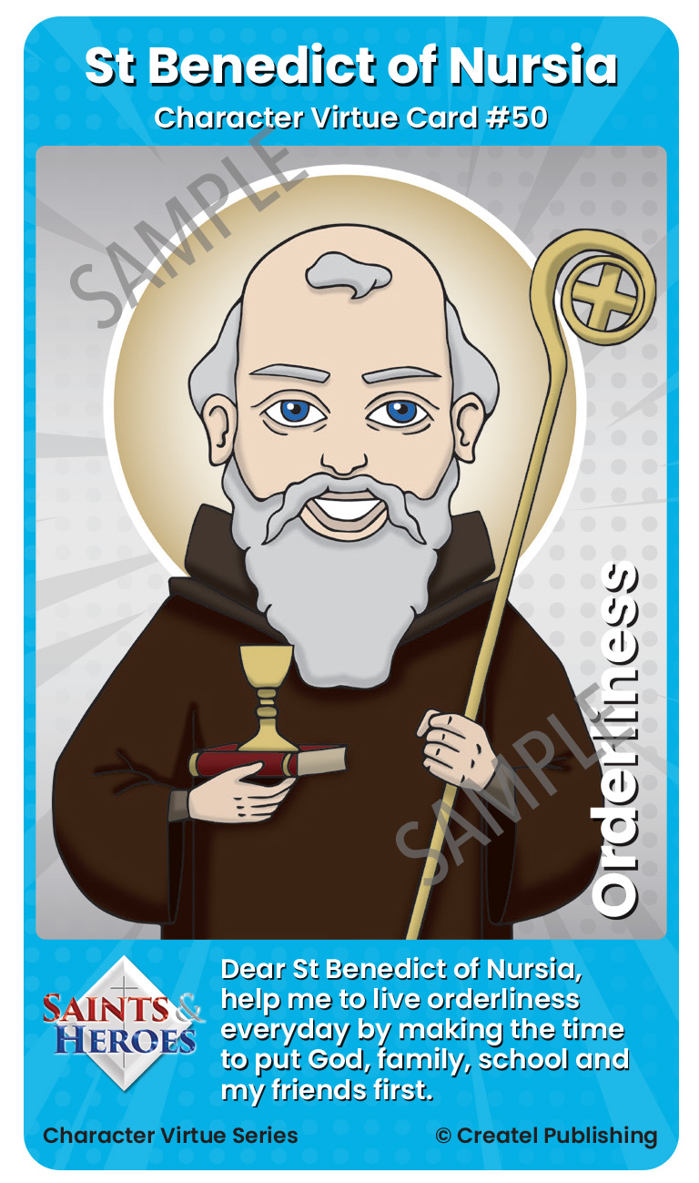 St Benedict of Nursia Character Virtue Card