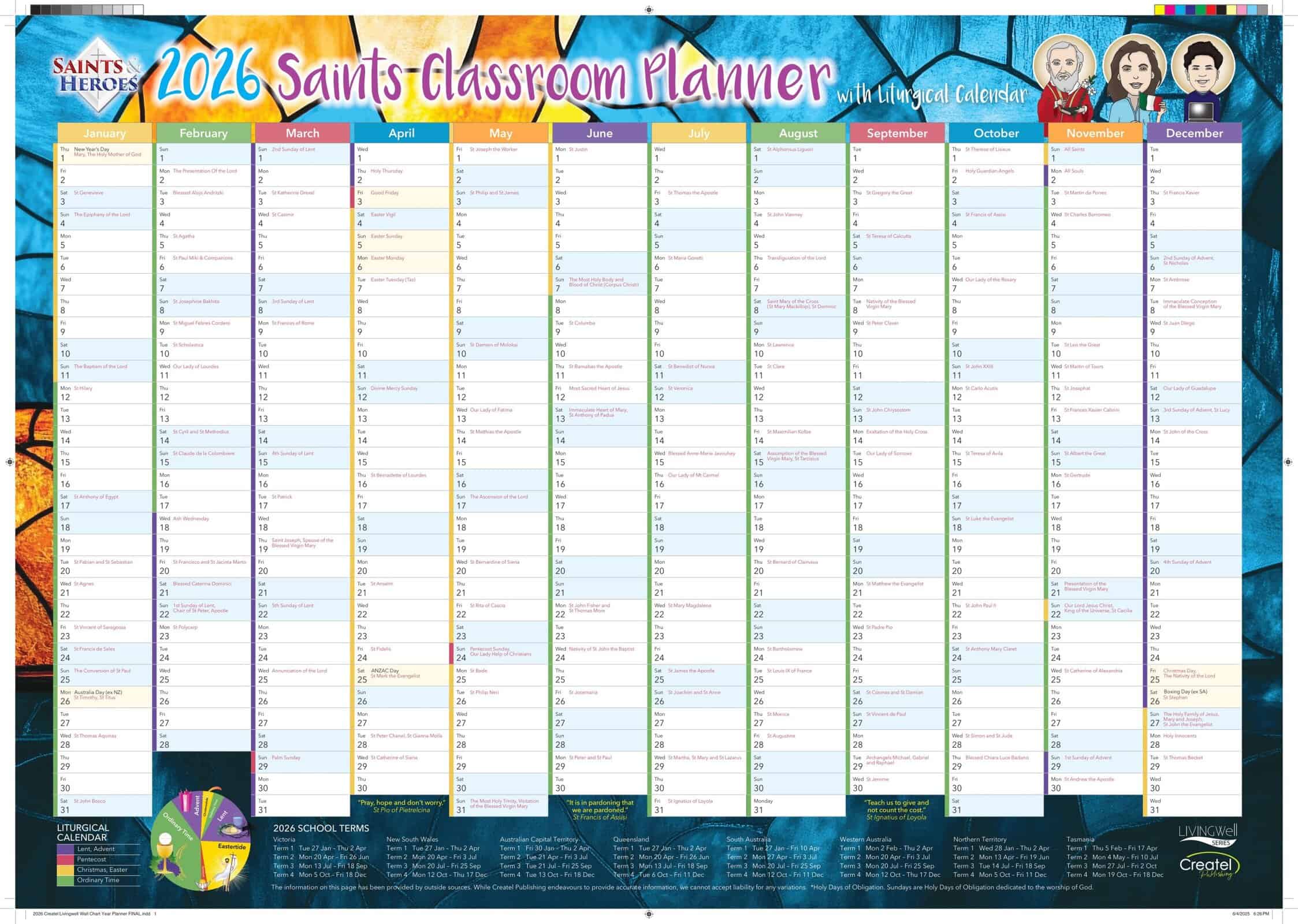 2026 Saints & Heroes Classroom Wall Chart Planner