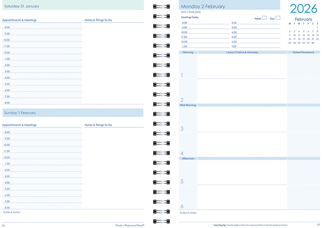 Compact A5 Daily 6 Period Wiro Bound Planner